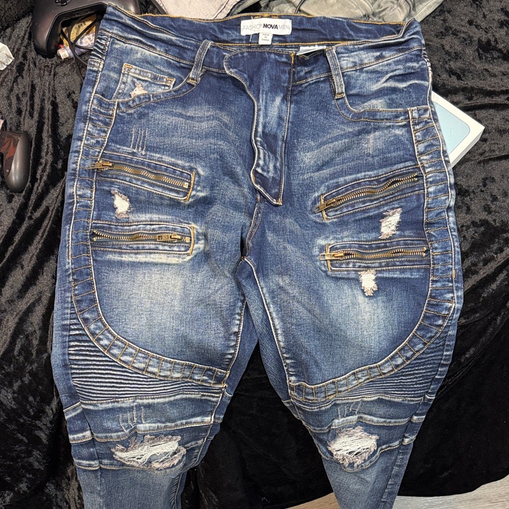 Fashion Nova Distressed Blue Denim Jeans